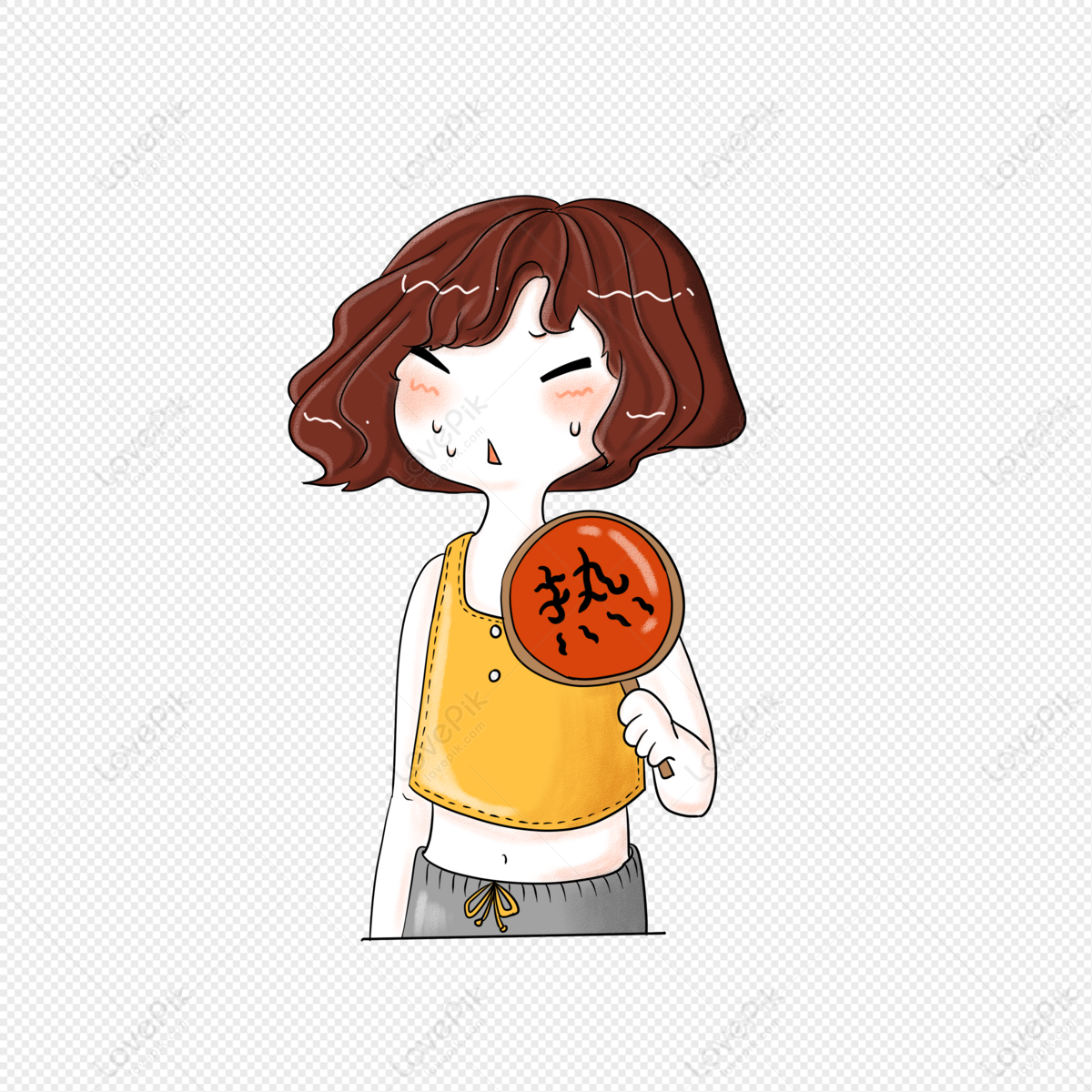 Its Too Hot Orange Vector Chinese Vector Girl Holding Png Free