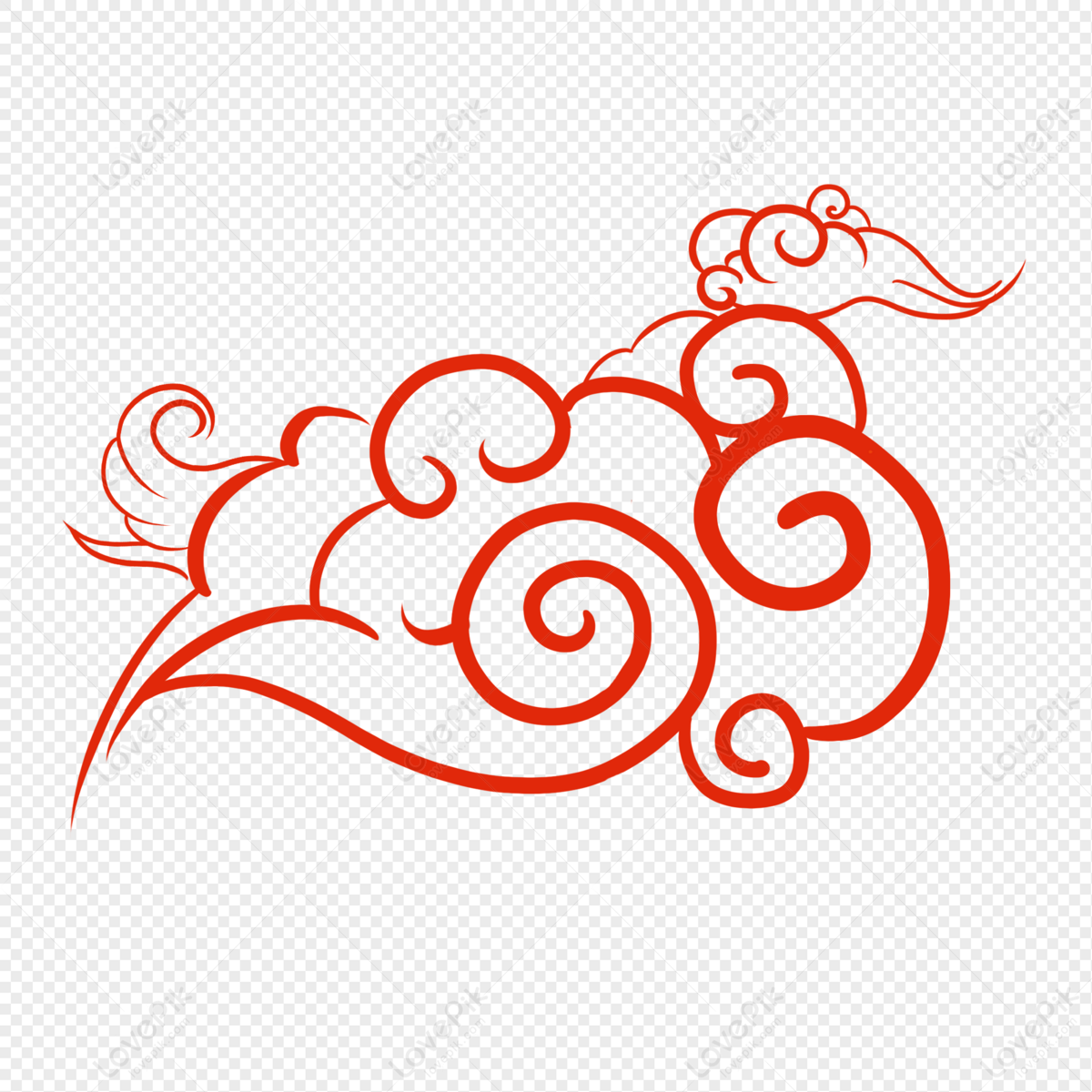 Elemento de nuvem de padrão chinês. silhueta vermelha de nuvens
