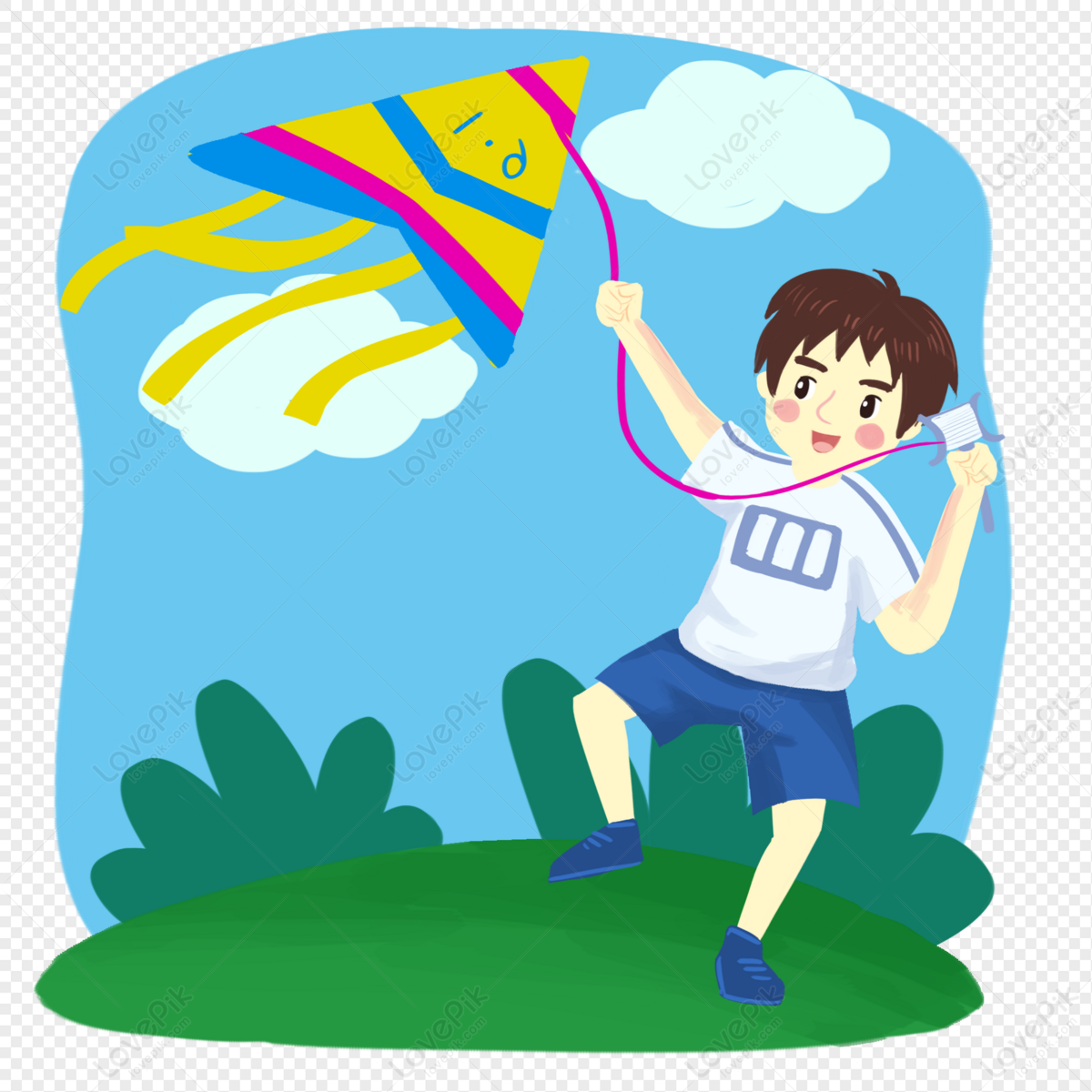 Royalty-Free (RF) Clipart Illustration of a Little Boy Flying A Happy Kite  by visekart #213039