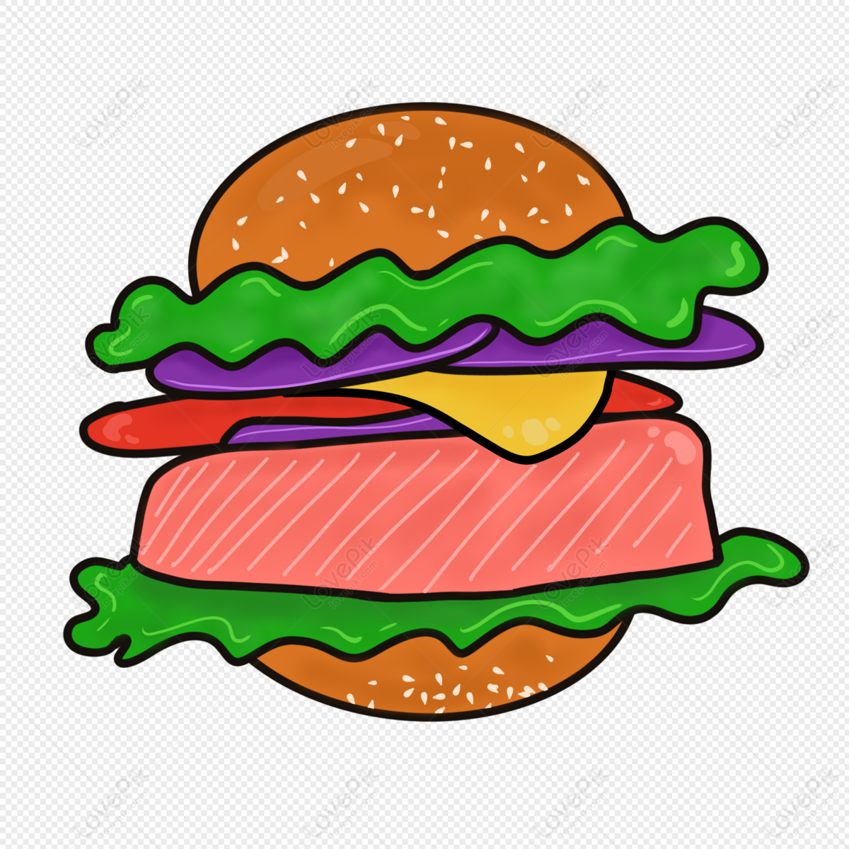 Hình ảnh Phim Hoạt Hình Thức ăn Nhanh Burger PNG Miễn Phí Tải Về - Lovepik
