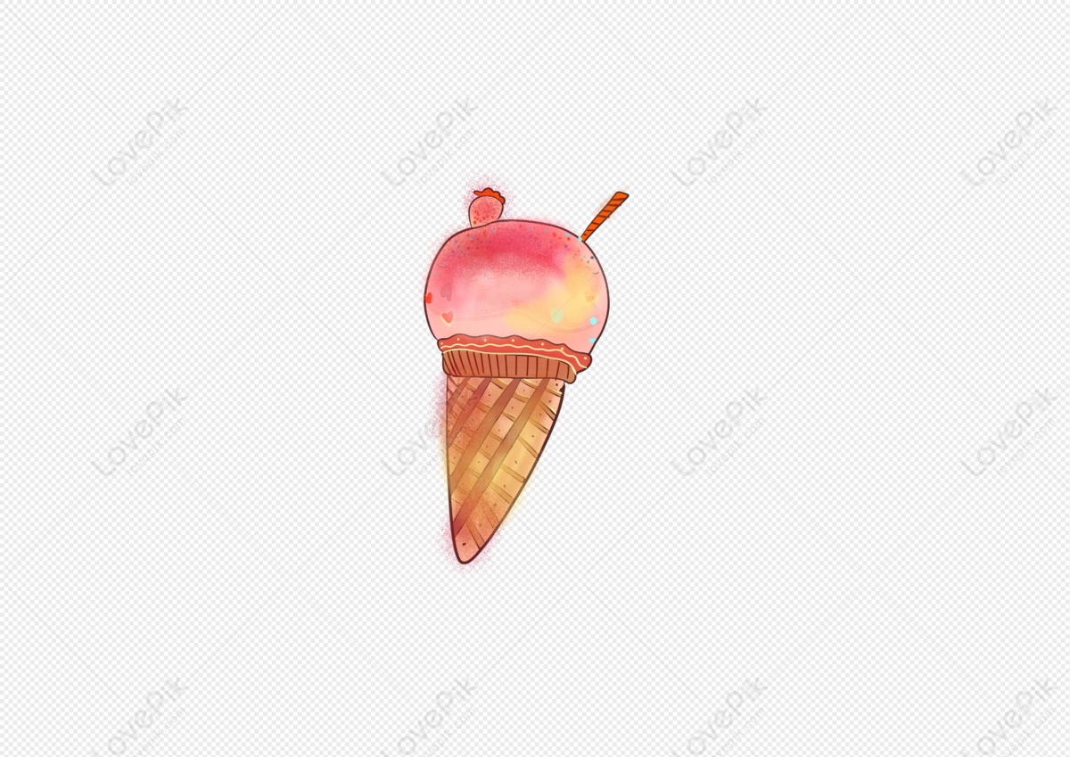 Cute Cartoon Hand Painted Strawberry Ice Cream PNG Image Free ...