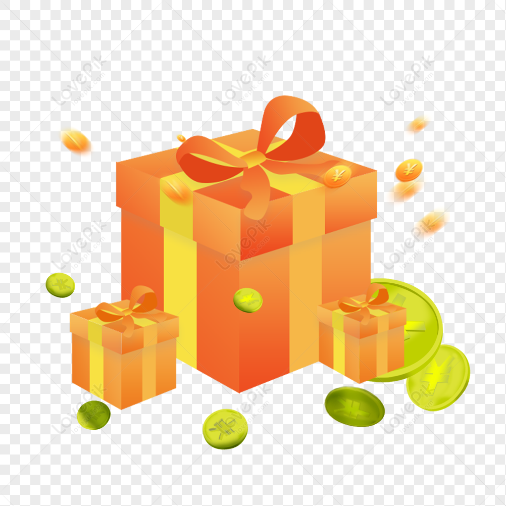 Gift Box Gold Vector Design Images, Design Of Cartoon Gold Coin Gift Box, Gold  Coin Gift Box, Ribbon, Red Envelope PNG Image For Free Download