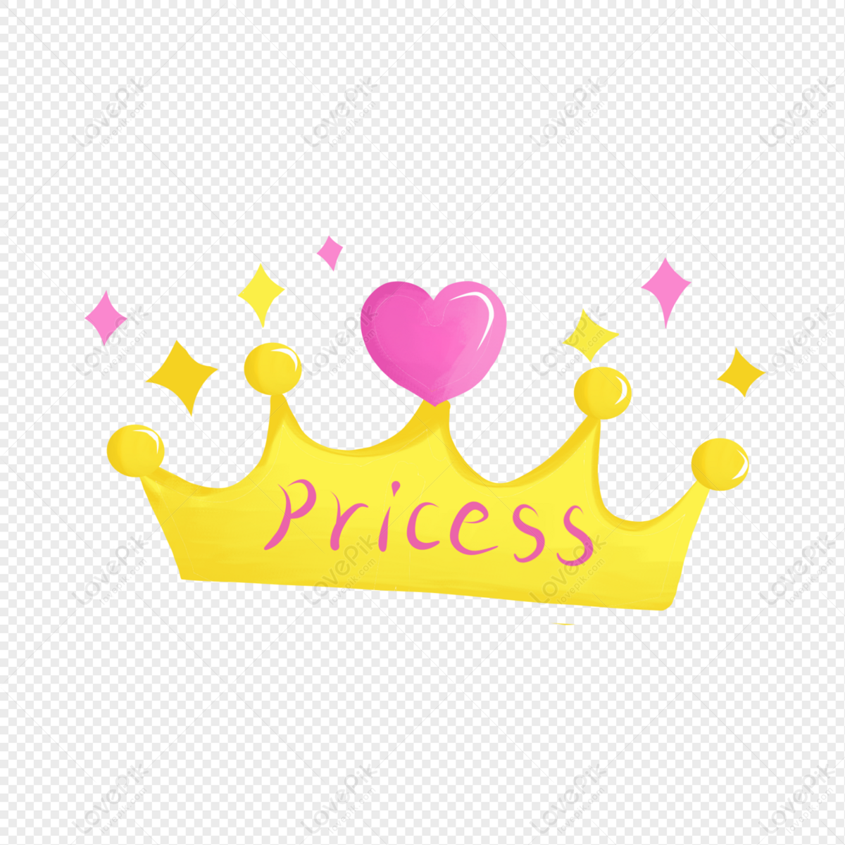 hand painted decorative pattern of yellow princess crown star on, crown decoration, yellow decoration, pink free png