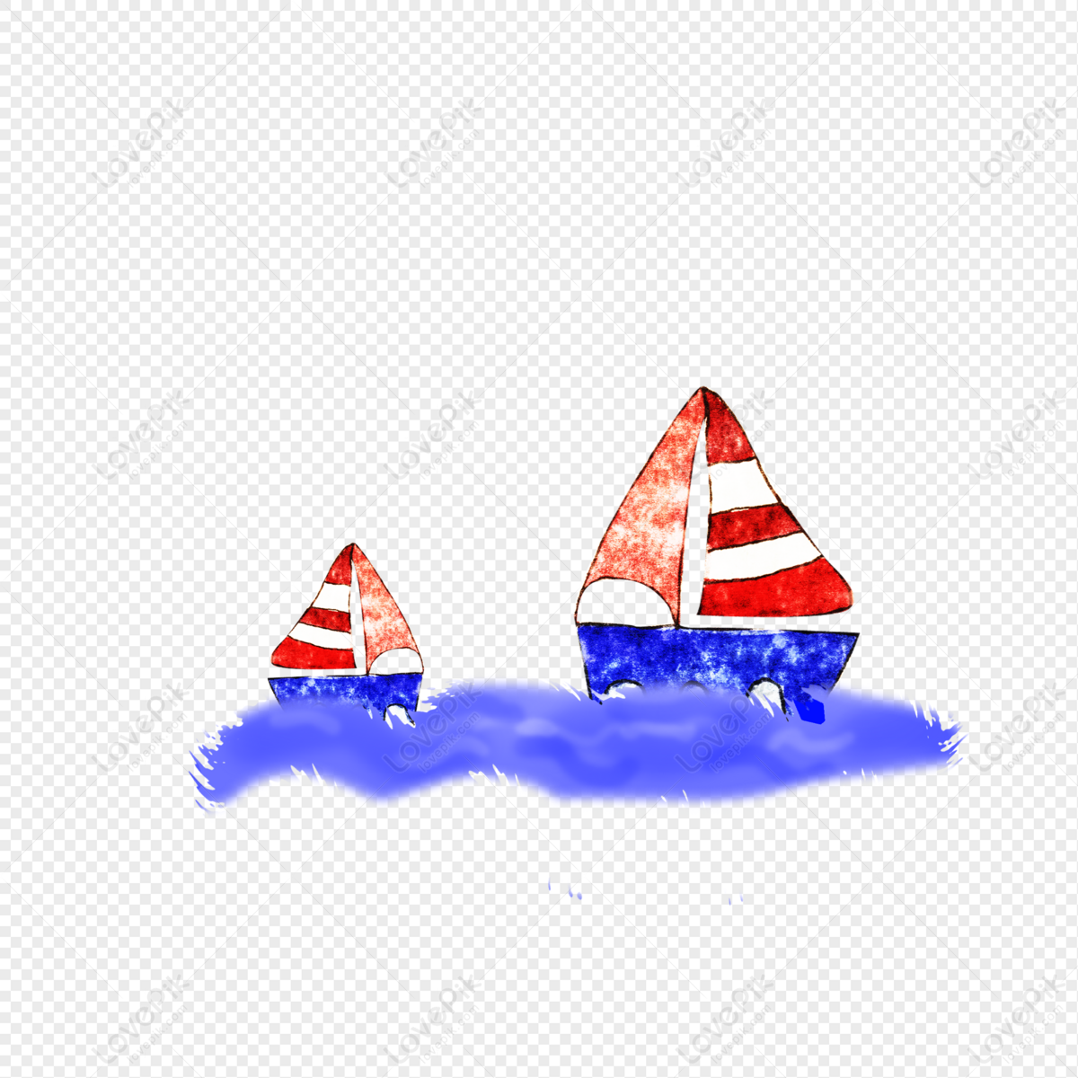 Sailing boat in the waves, blue red, blue white, blue light png hd transparent image