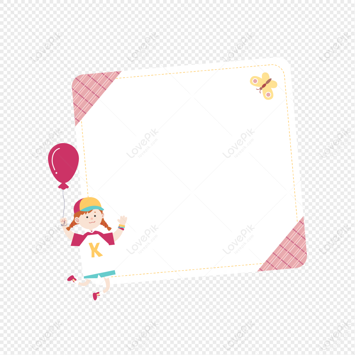 Vector Border Cute Girl Paper Notes PNG White Transparent And Clipart ...