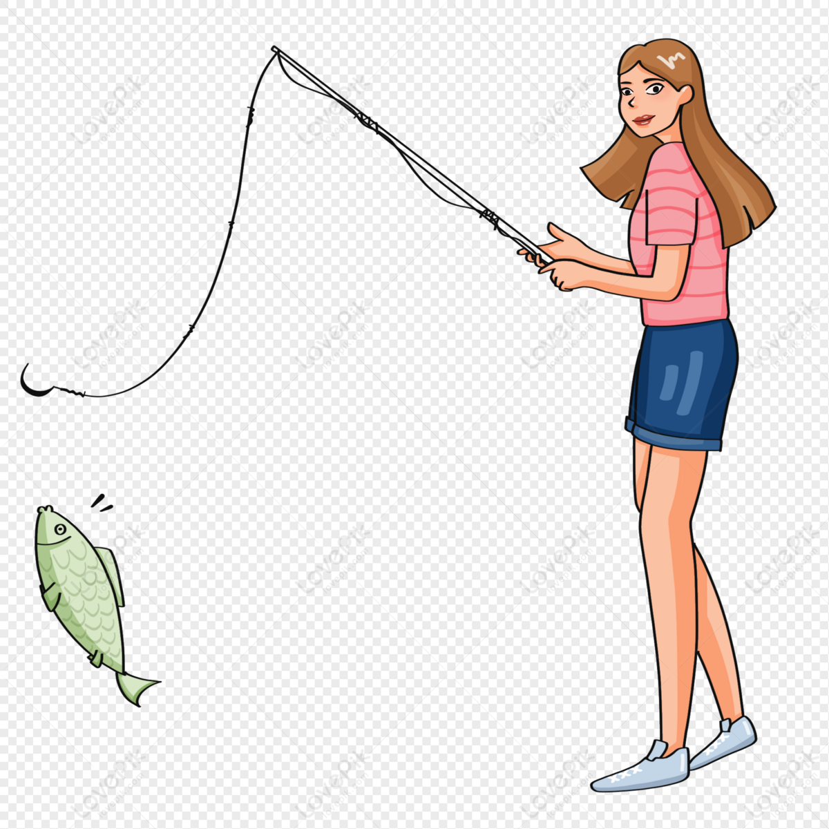 Hand Drawn Woman Fishing Character Image, Fishing Girl, Fishing Rod, Fish  PNG Transparent Background And Clipart Image For Free Download - Lovepik