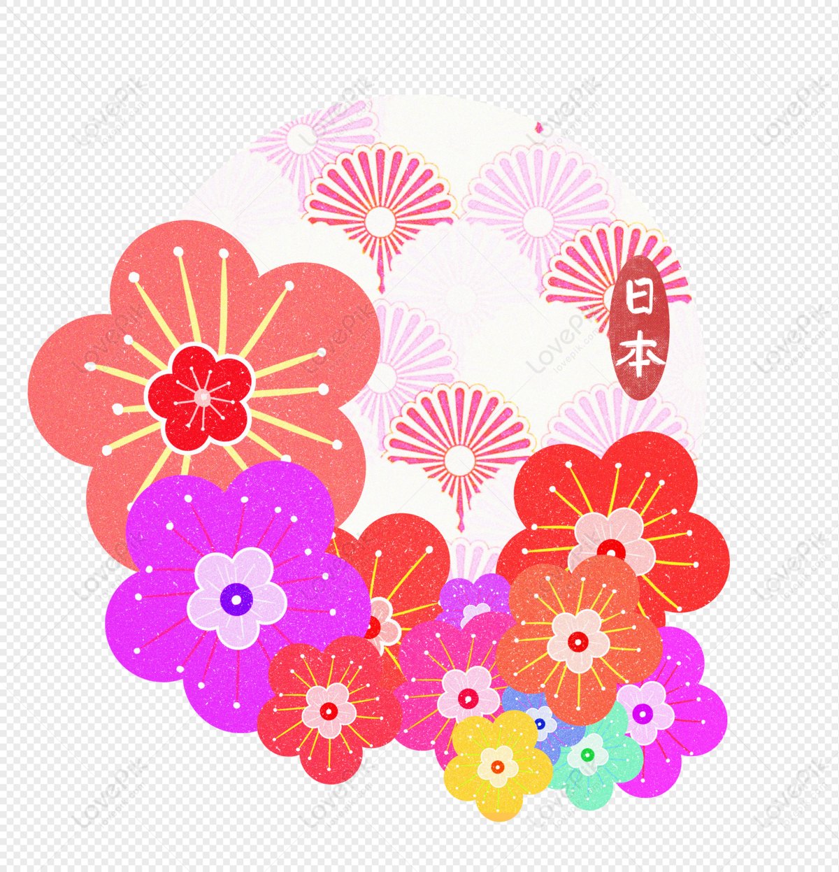 Japanese pattern tour, cute flower, colorful flower, flower vector png image