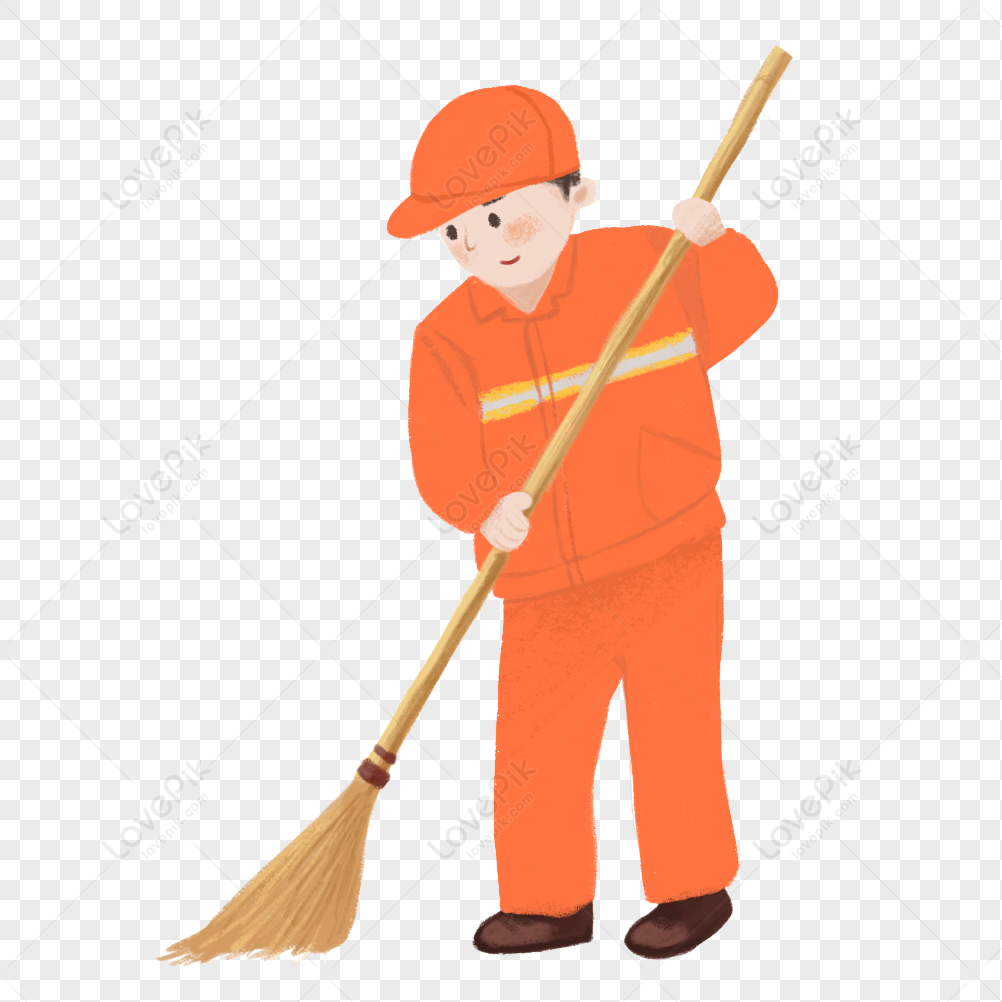 Sanitation Worker, Cartoon Simple, Light Vector, Light Orange PNG ...