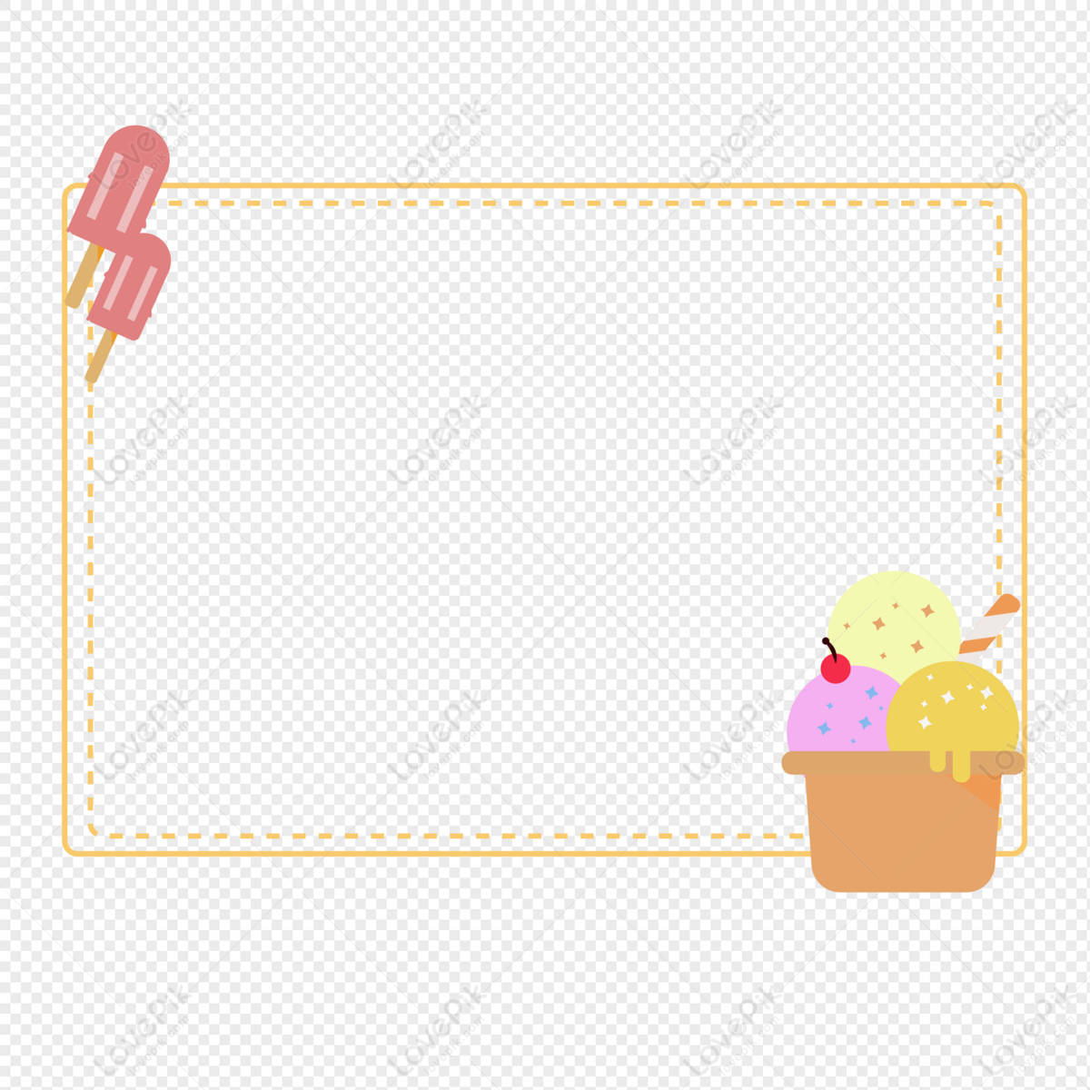 Summer Ice Cream Border, Orange Simple, Ice Vector, Ice Orange PNG ...