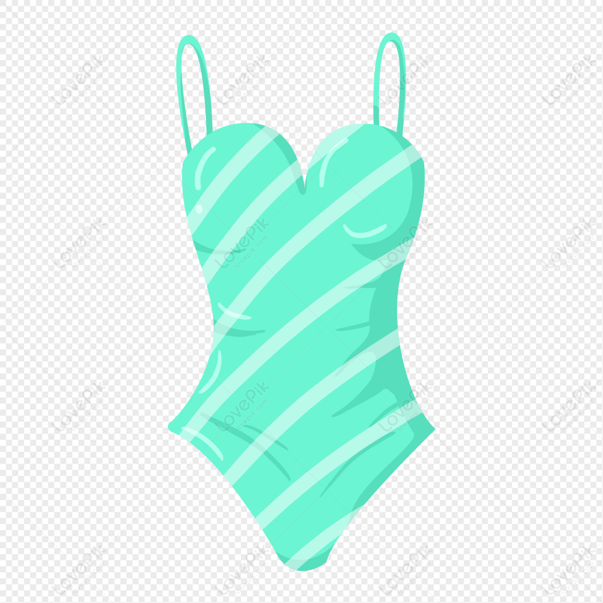 Summer Seaside Green Striped Swimsuit PNG White Transparent And Clipart ...
