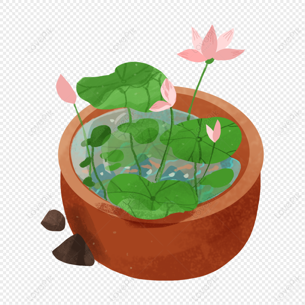 Cartoon Blooming Materials Image, Pink Vector, Flower Green, Flower Pot ...