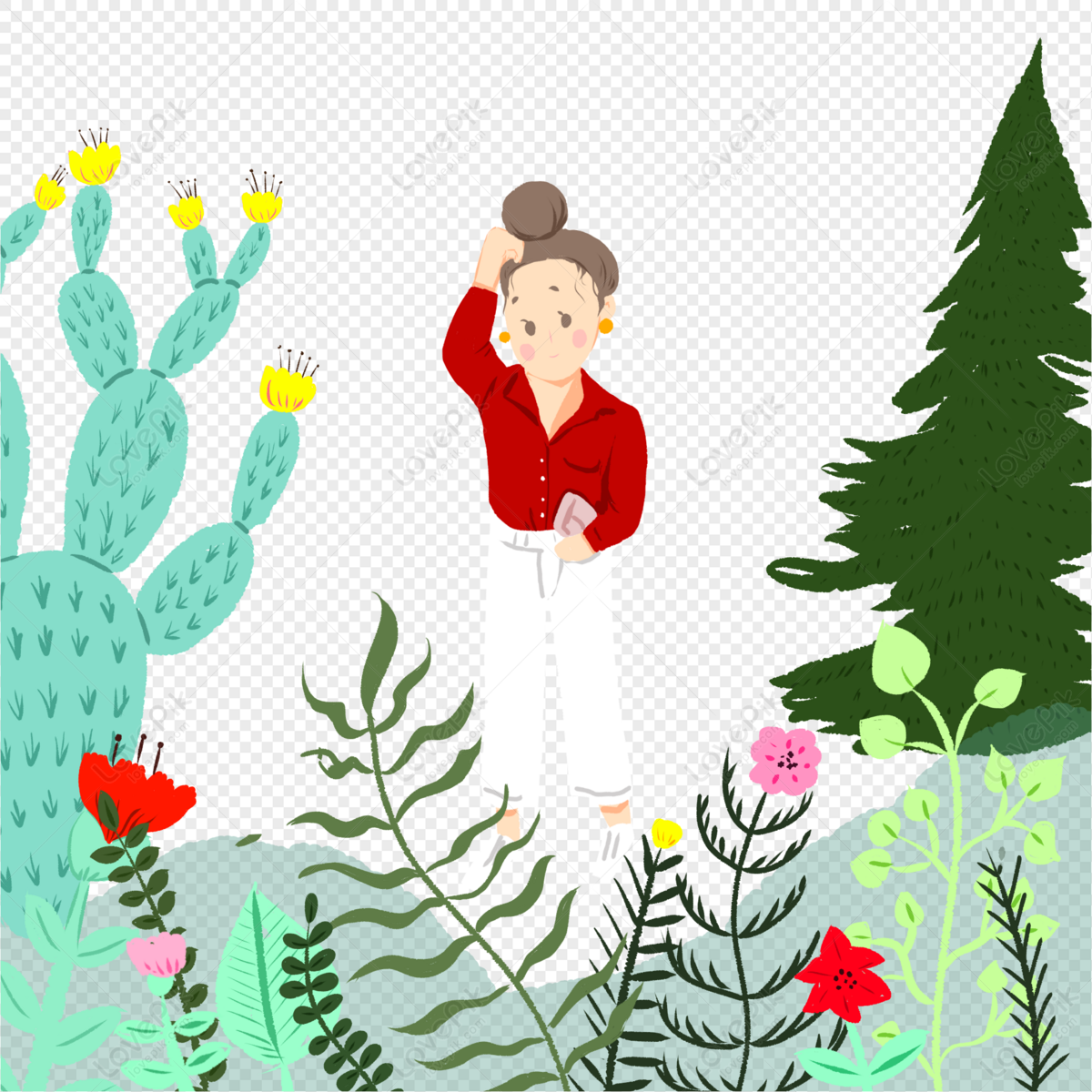 Girl In The Flowers, Flower Girl, Girl Green, Girl Vector PNG Image ...