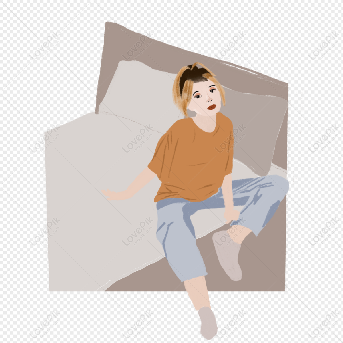 Girl Room Alone Living Scene Single Bed Casual Illustration PNG Image And  Clipart Image For Free Download - Lovepik | 401189008