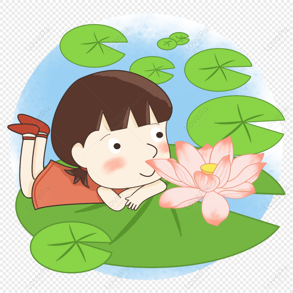 Girl Who Is Watching The Lotus PNG Transparent And Clipart Image For ...