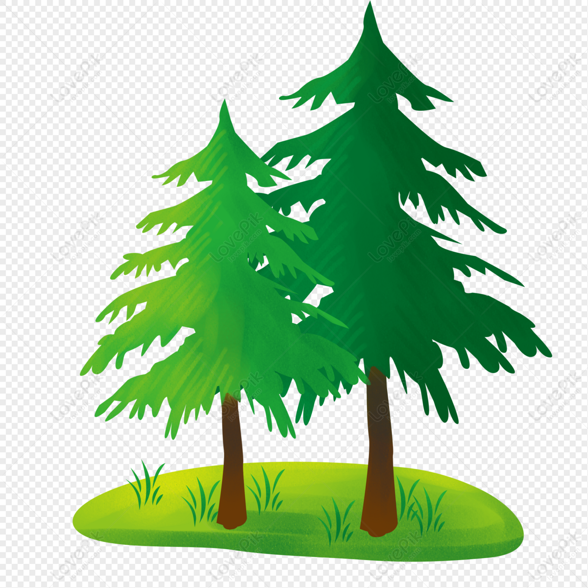 Green pine in cartoon style. Forest traditional tree. Colorful PNG  illustration. 13714366 PNG