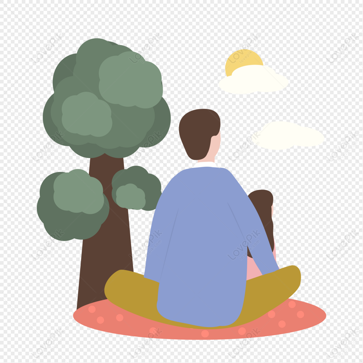 Father And Daughter Watching The Scenery, Art Cartoon, Art Vector, Sun ...