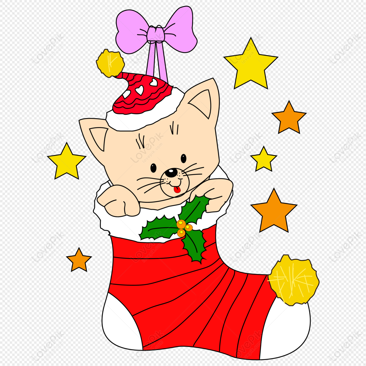 Gato De Dibujos Animados Sentado En Media De Navidad PNG Imágenes Gratis -  Lovepik