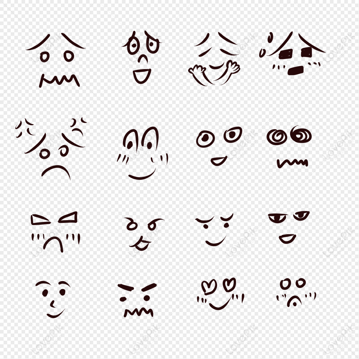 Emoticon Package, Black Grid, Black White, Emoticon Package Free PNG ...