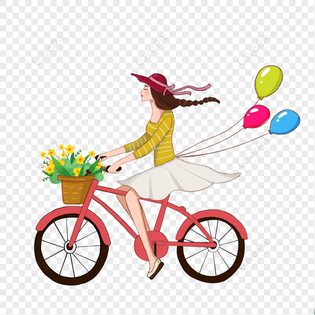 Girl on a bike trip, bike riding, girl vector, girl pink png hd transparent image