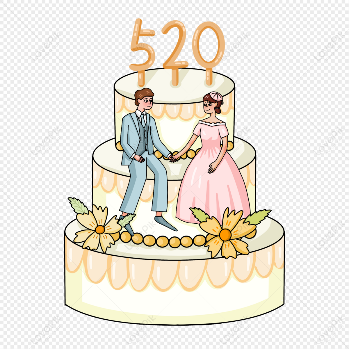 Hand Drawn Couple Wedding Newcomer Cake PNG Free Download And ...