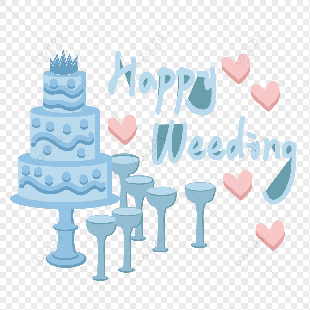 Happy Wedding English Cake Wine Glass Decoration PNG Free Download ...