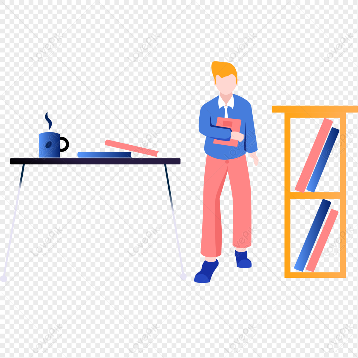 Schoolboy holding a book studying in the library, isometric stairs, student, book png transparent image