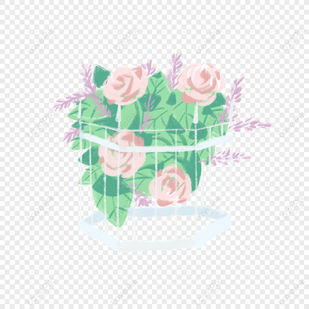 decorative cage with flowers png clipart