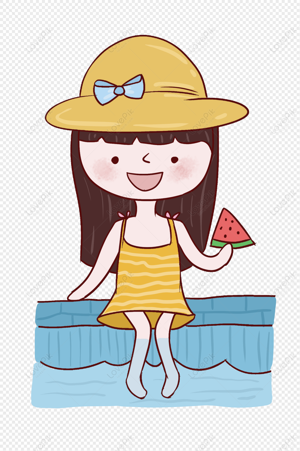 Summer girl sitting on the edge of the pool and eating wa, swimming pool, eating girl, cute png transparent image