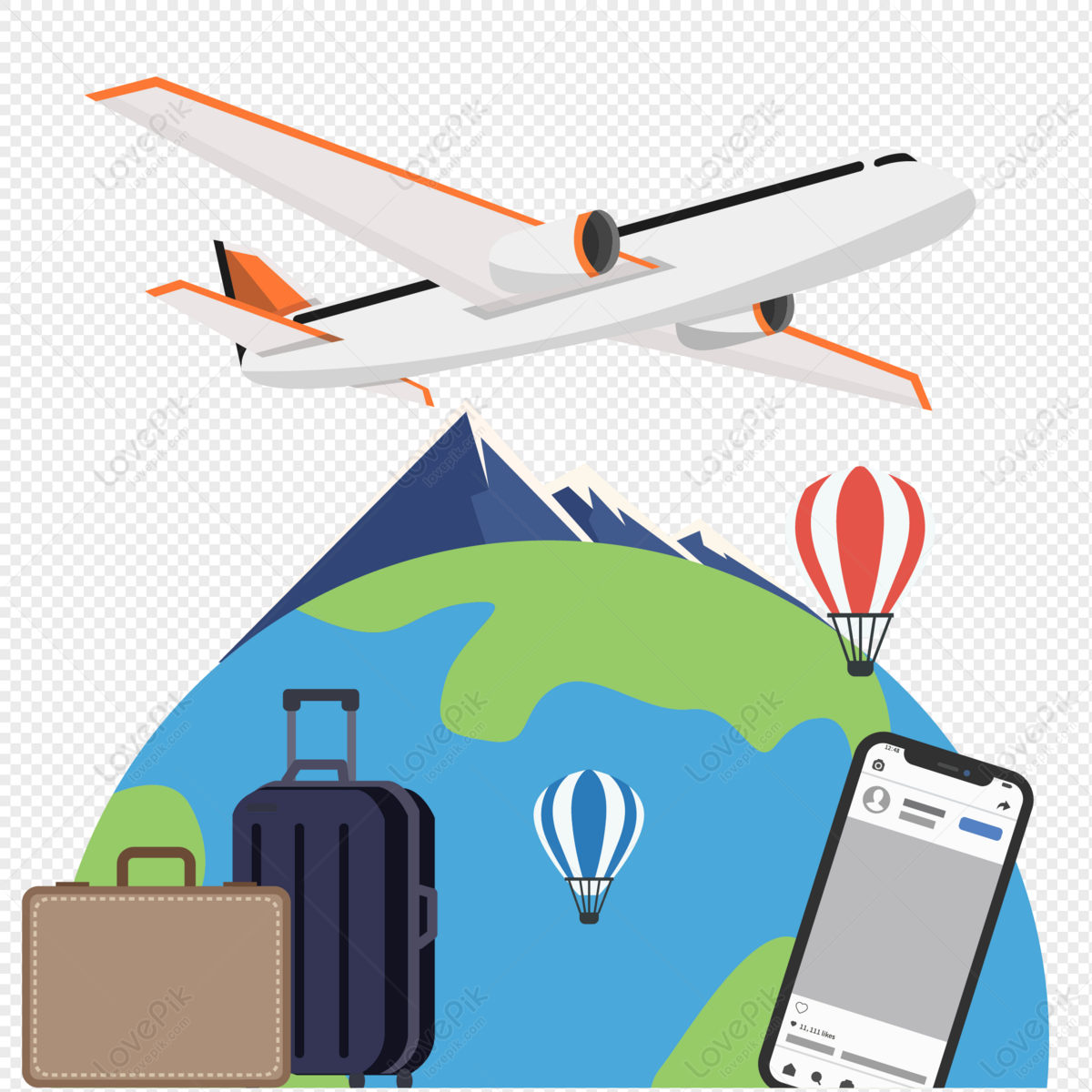 Airplane flight during travel, material, cellphone, truggage png picture