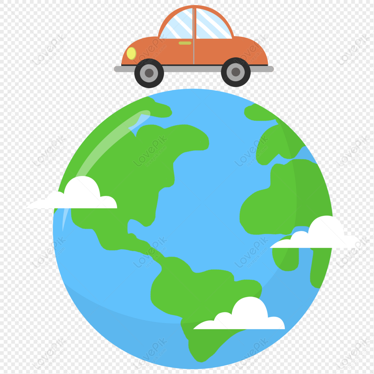 Hand Drawn Flat Style Globe And Car PNG Picture And Clipart Image For ...