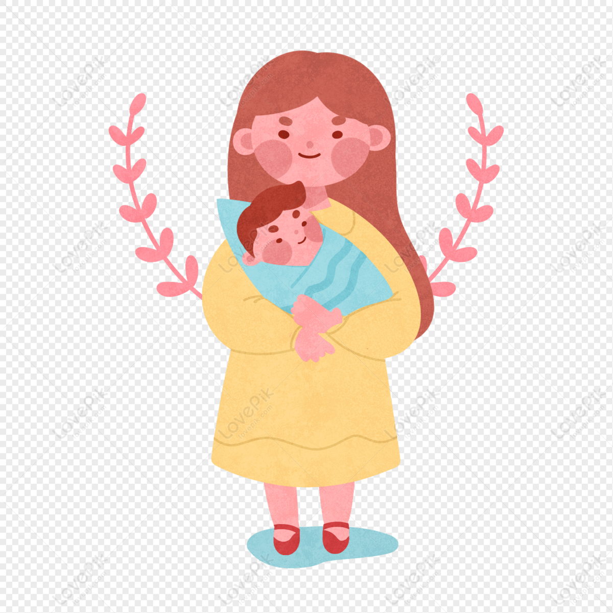 Hand Painted Mother And Child PNG Transparent Image And Clipart Image ...