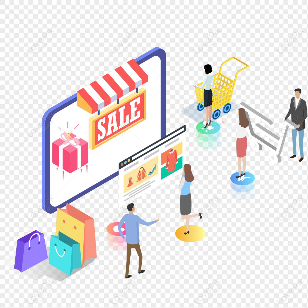 25d E-commerce Shopping Promotion Scene Vector Illustration PNG Picture ...