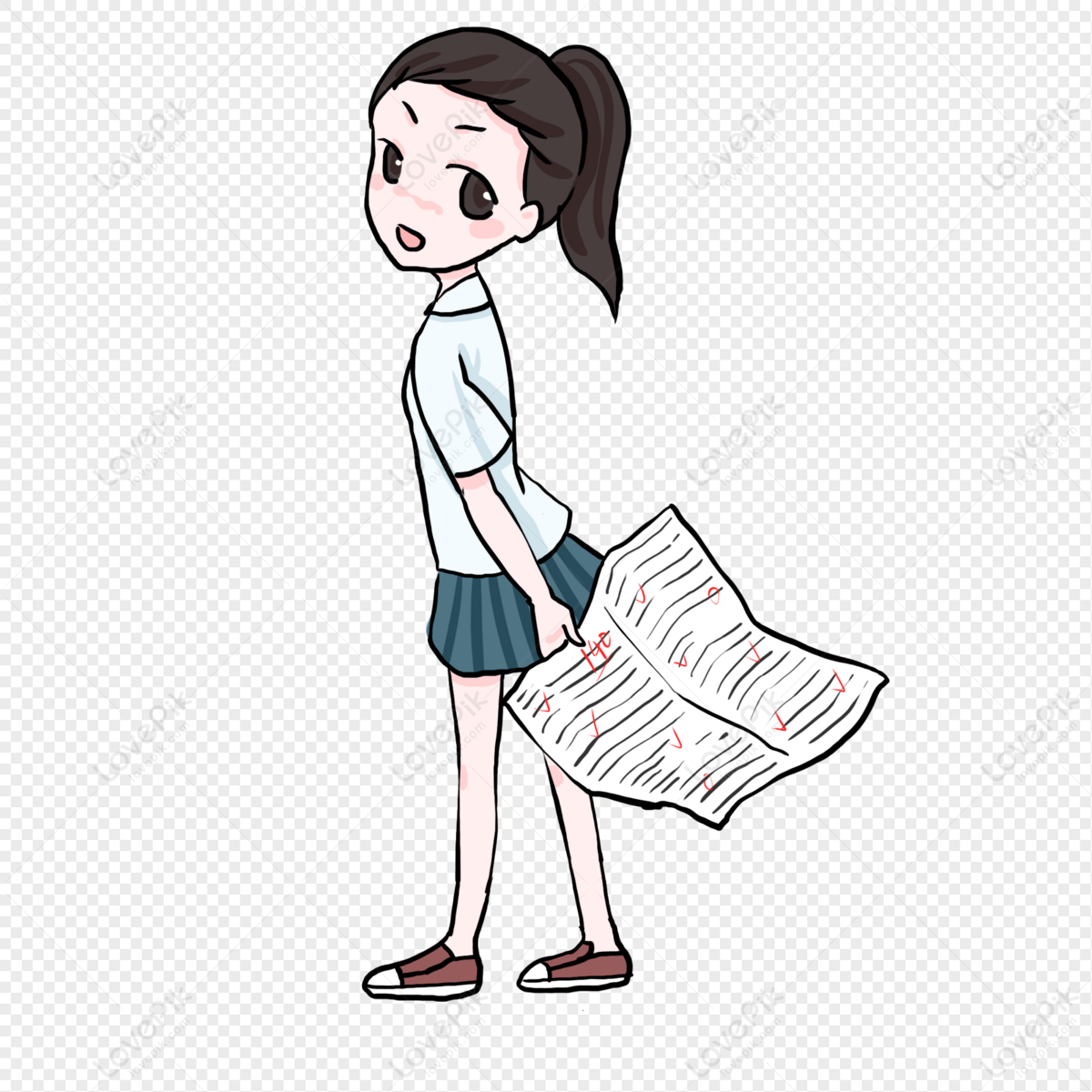 Cartoon Girl Holding Test Paper Illustration PNG White Transparent And  Clipart Image For Free Download - Lovepik | 401276922