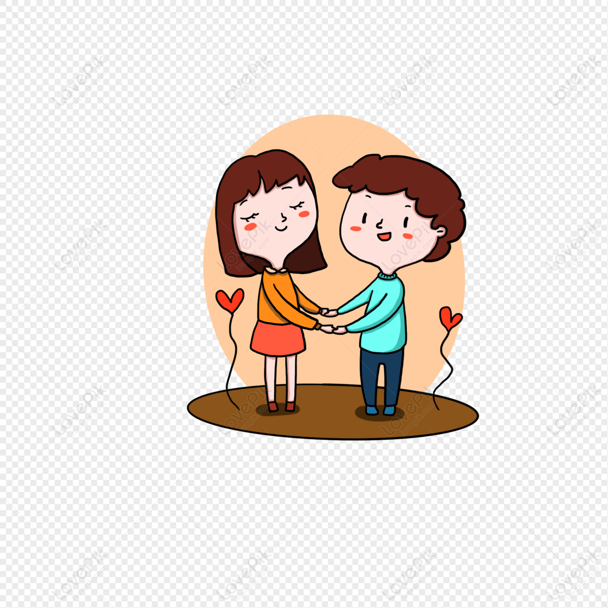 Cartoon Hand Drawn Happy Couple Romantic Holding Hands PNG Free ...