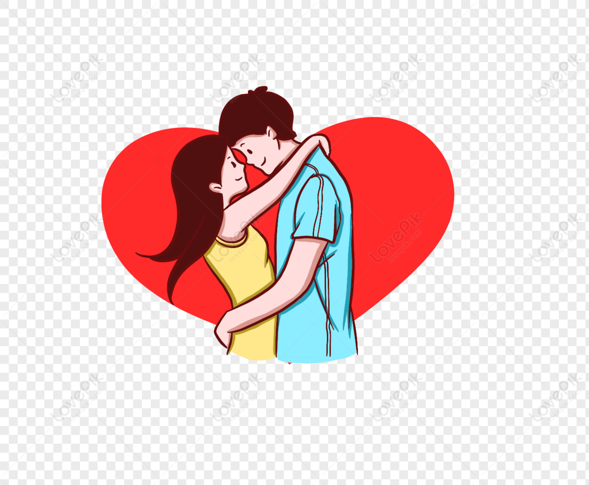 Cartoon Hand Drawn Happy Couple Sweet Hug PNG Hd Transparent Image ...