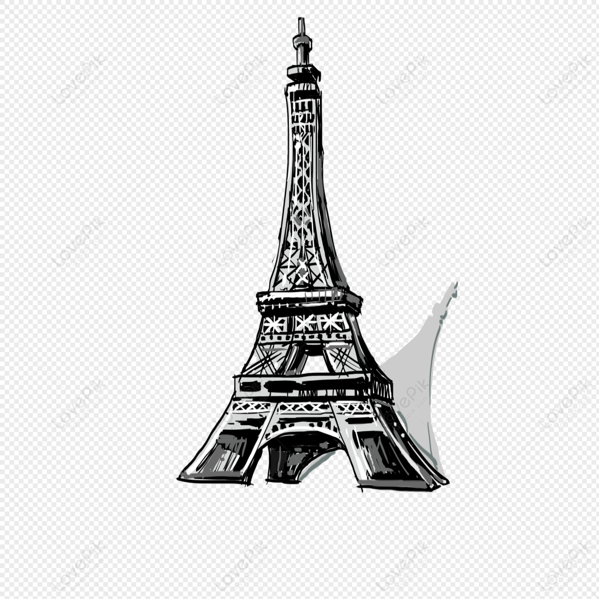 Eiffel tower, black silver, black white, silver tower png hd transparent image