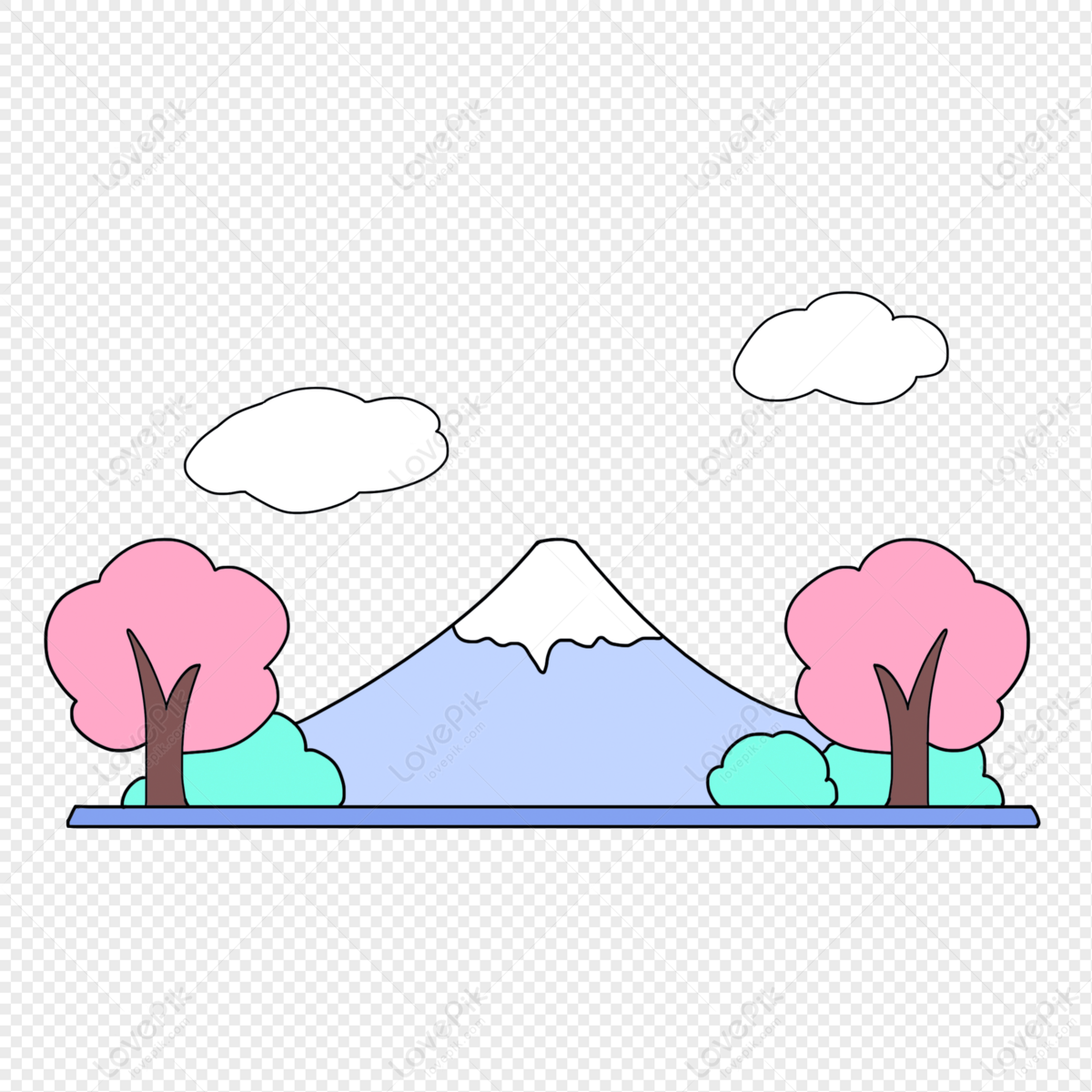 Hình ảnh Vẽ Tay Hoạt Hình Ngày Du Lịch Trung Quốc Núi Phú Sĩ PNG ...