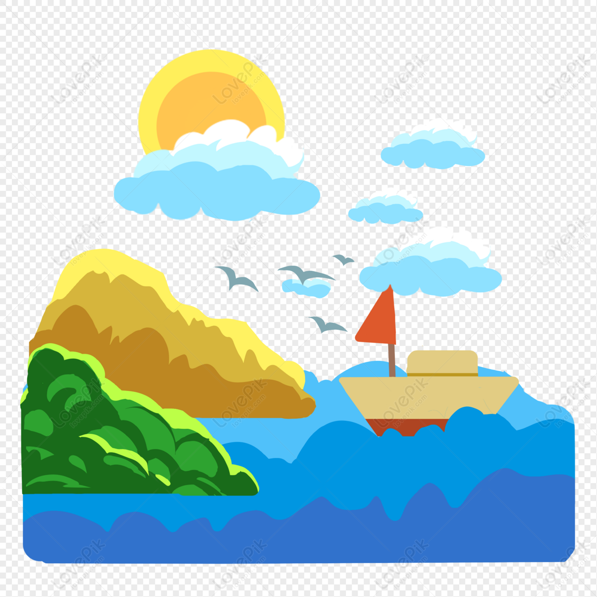 Sea yacht, landscape sea, sea ship, sea vector png transparent background