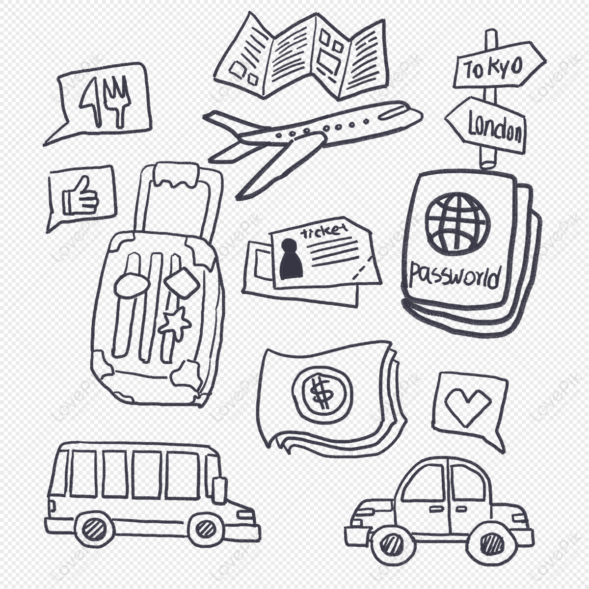 Travel stick figure collection, travel vector, cartoon travel, collections png hd transparent image