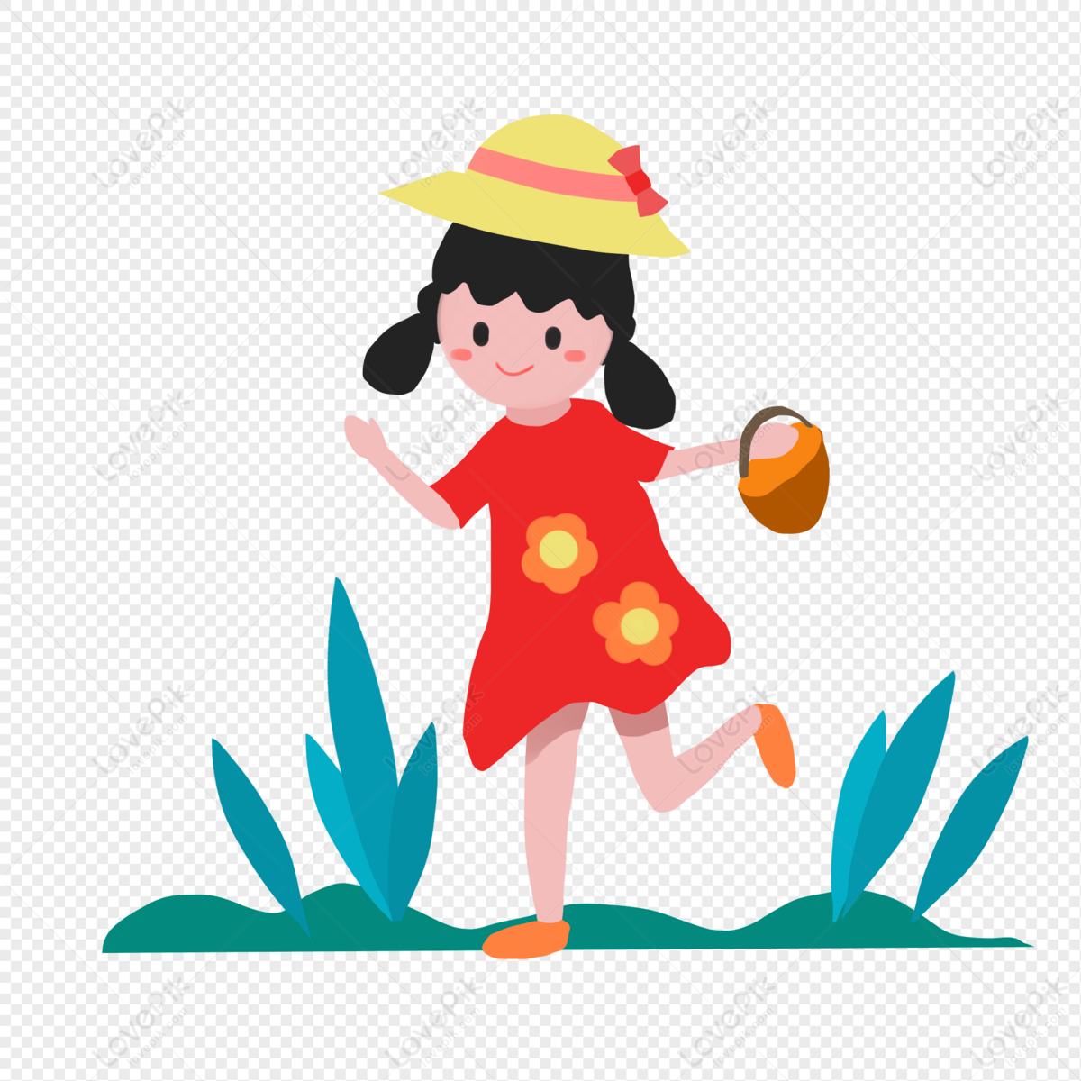 Descarga Niña adorable con sombrero azul y blanco PNG En Línea