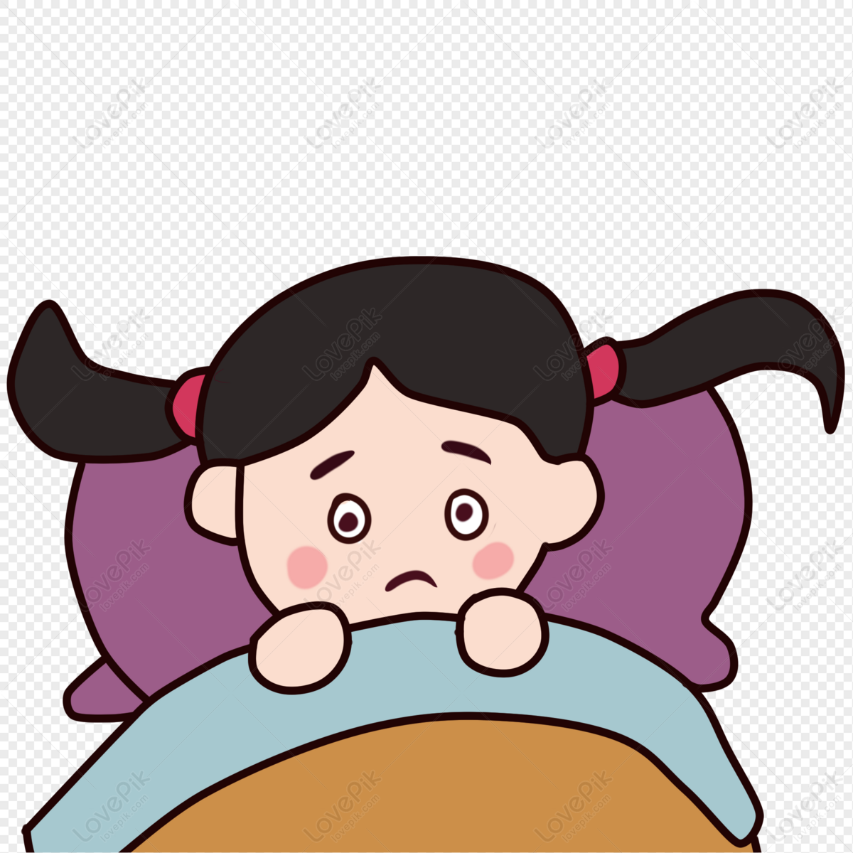 Emoticon Package, Bed Girl, Cartoon Vector, Purple Vector PNG Picture ...