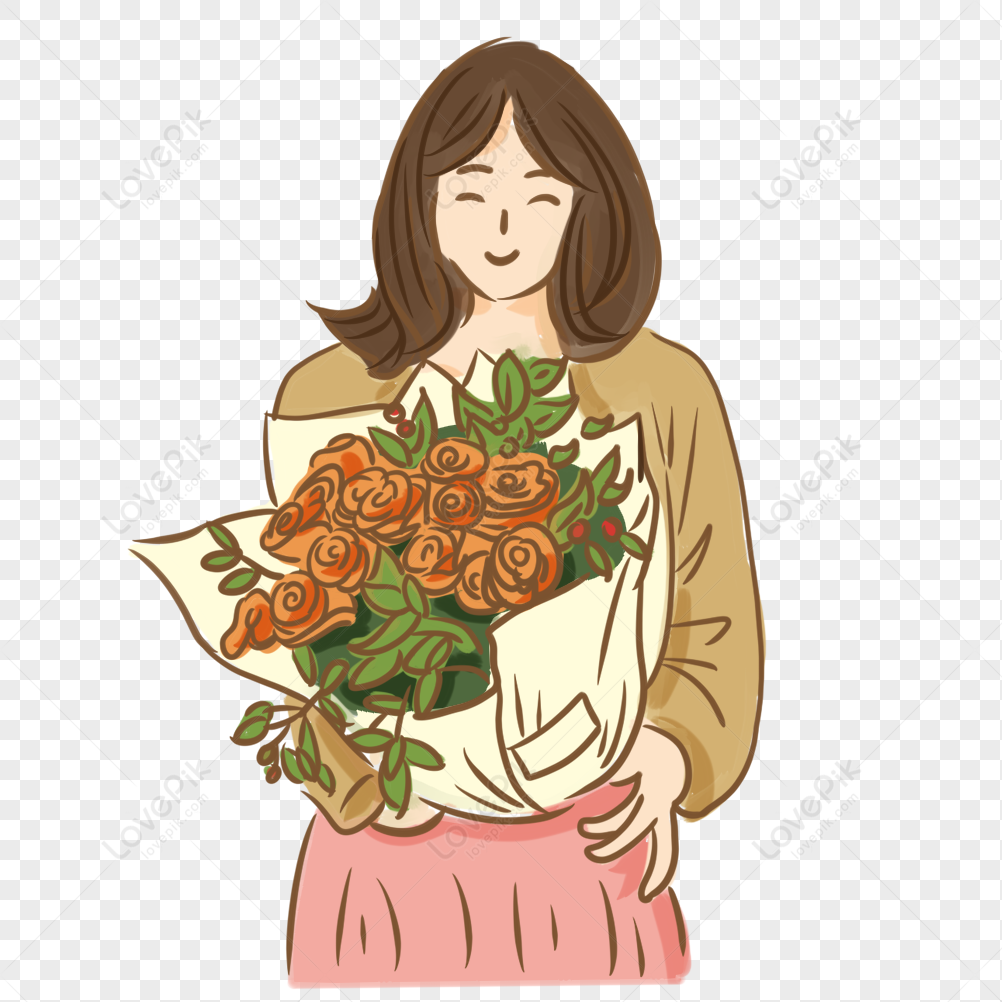 Festive Bouquet Girl Hand Painted Small Fresh Decoration PNG Image And ...