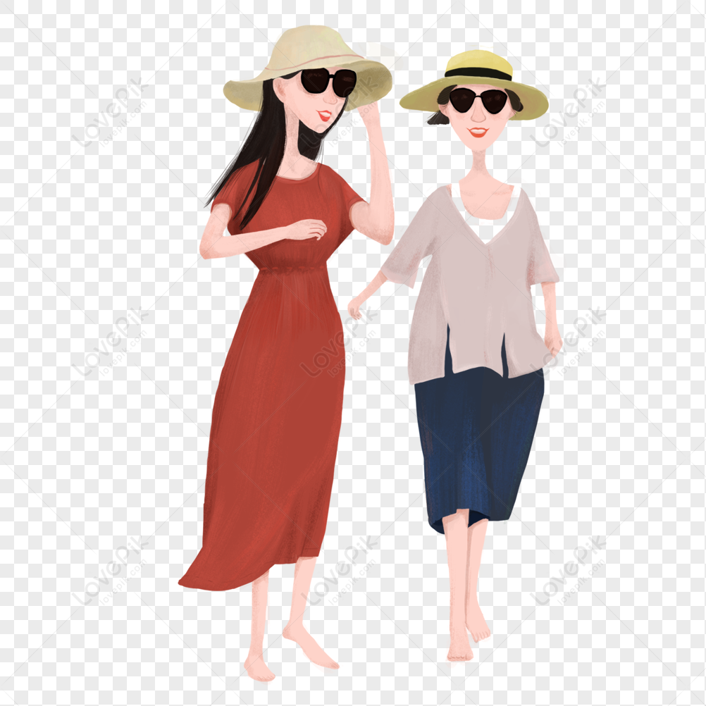 Tourist girl, light maroon, cartoon sunglasses, cartoon women png image