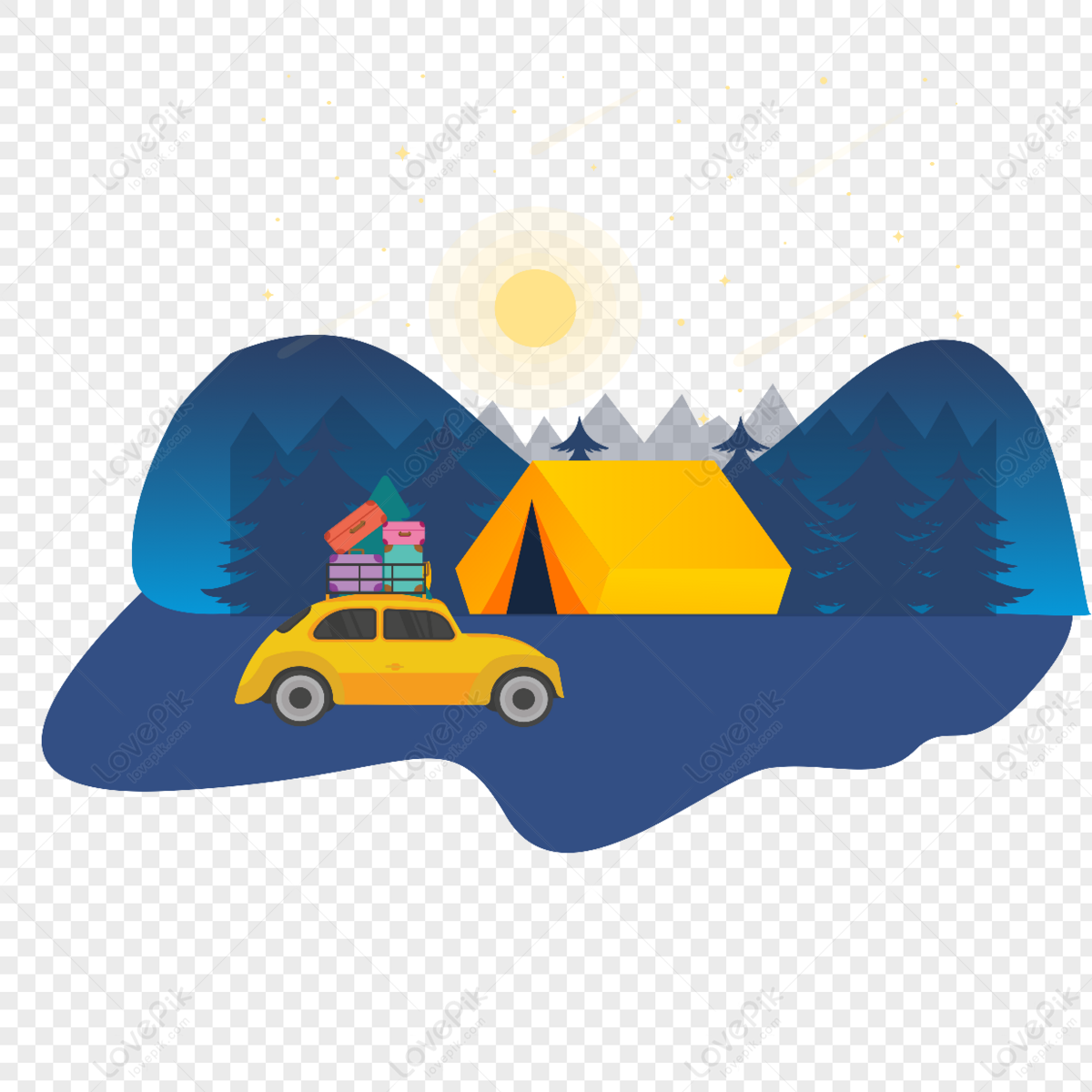 Wild camping self-driving tour icon free vector illustration mat, self-driving, tree, material png picture