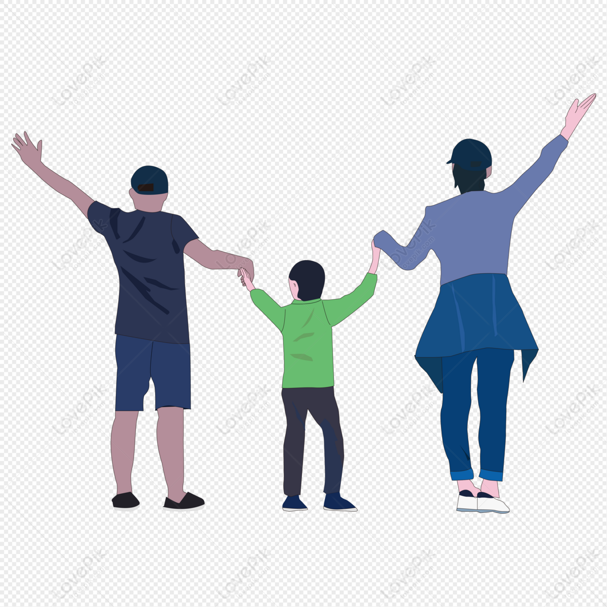 Cartoon Hand Drawn Character Family Three Back View Free PNG And Clipart  Image For Free Download - Lovepik | 401335559