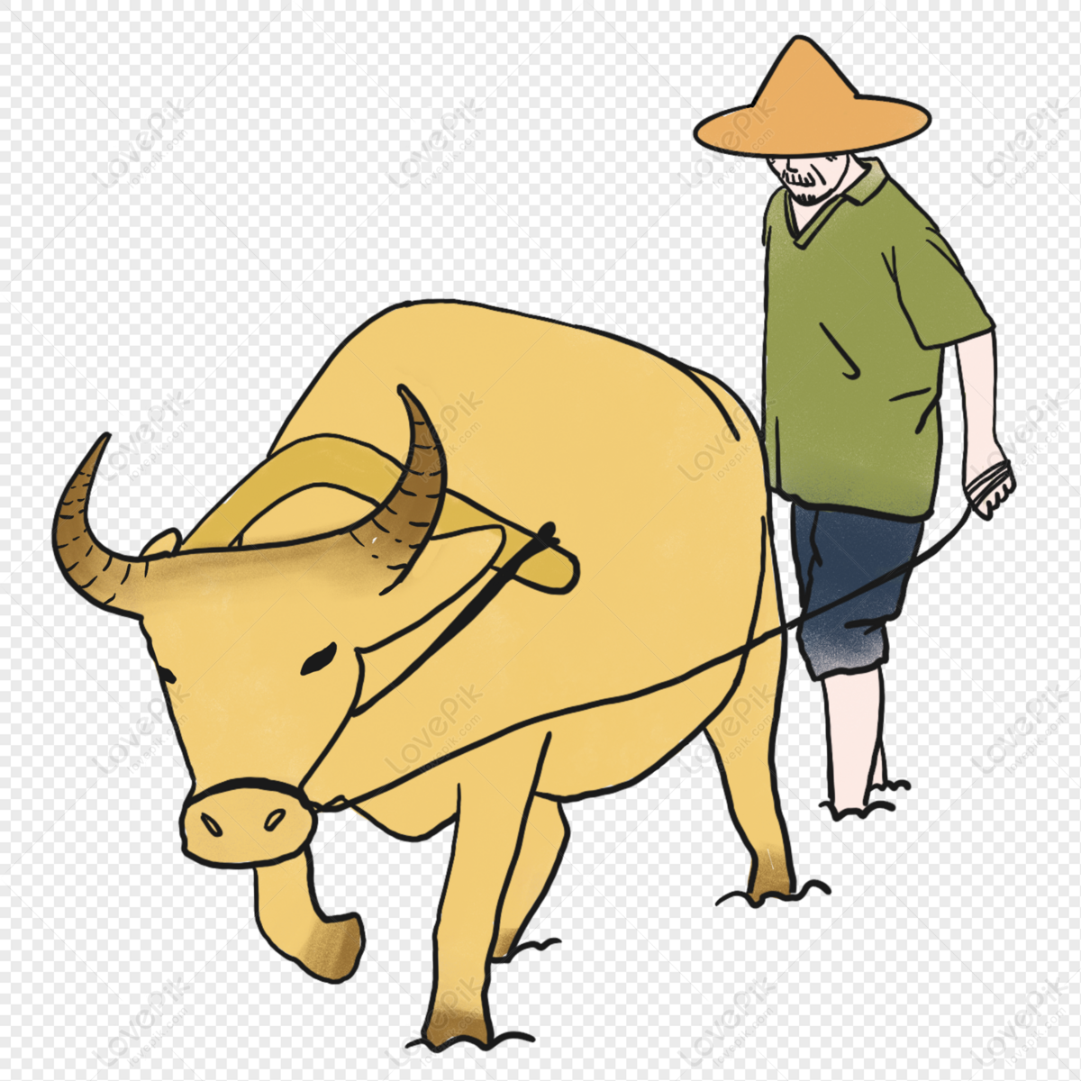 Cattle And Old Man, Cartoon Man, Asian Man, Man Thai PNG Image And ...