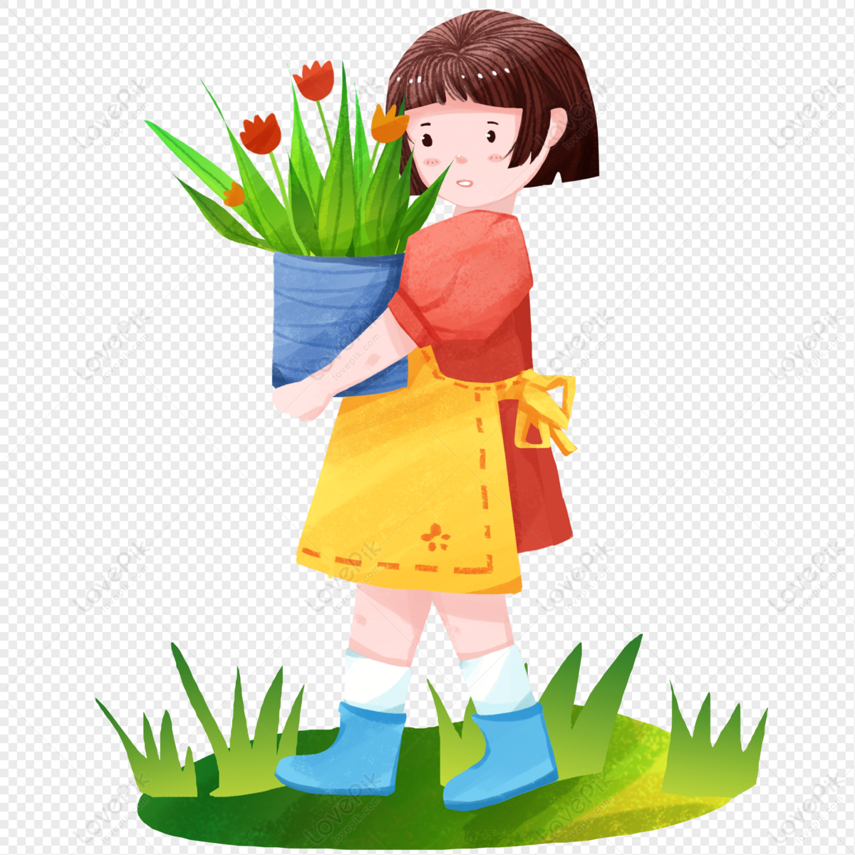 Girl Holding Flowers, Flowers Red, Flowers Yellow, Flower Girl PNG ...