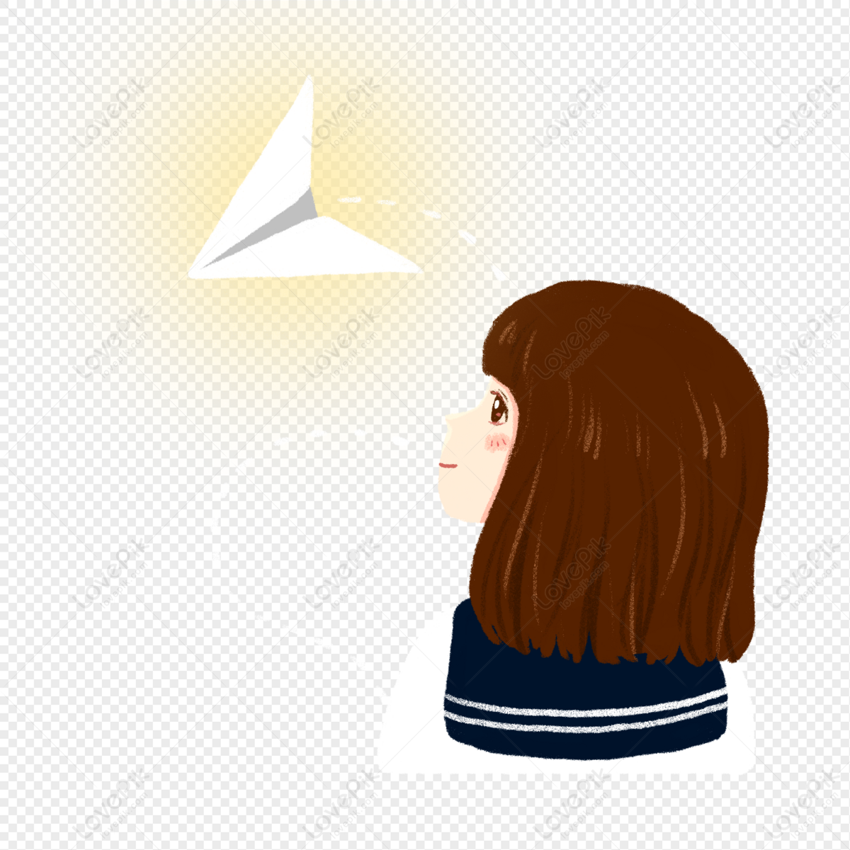 Glowing Paper Plane With Girl, Flying Girl, Dark Girl, Light Paper