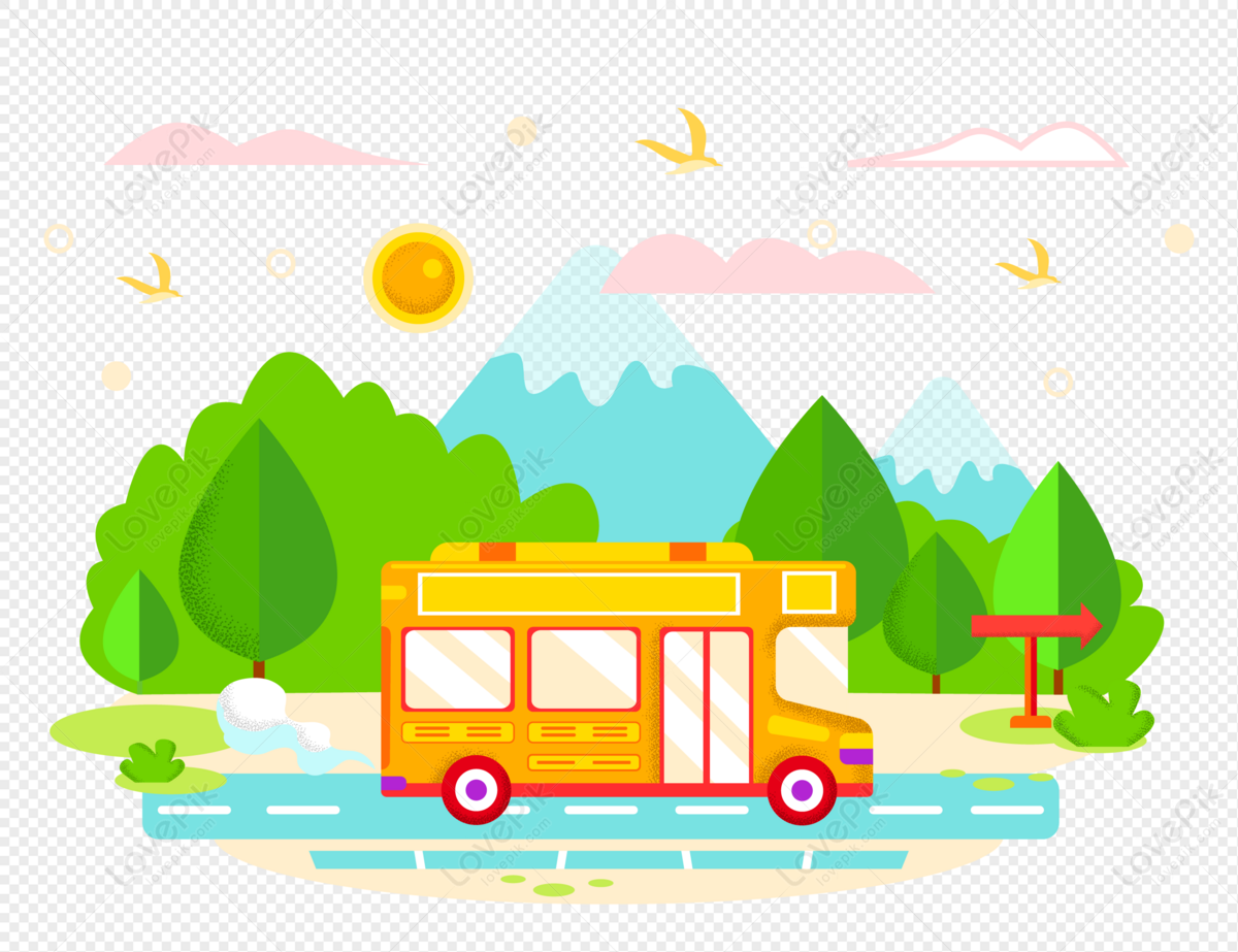 Travel tour school bus, bus cartoon, bus lines, bus illustration png image