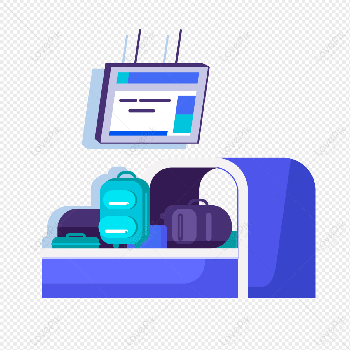 Airport baggage conveyor, purple suitcase, icon suitcase, suitcase vector png image